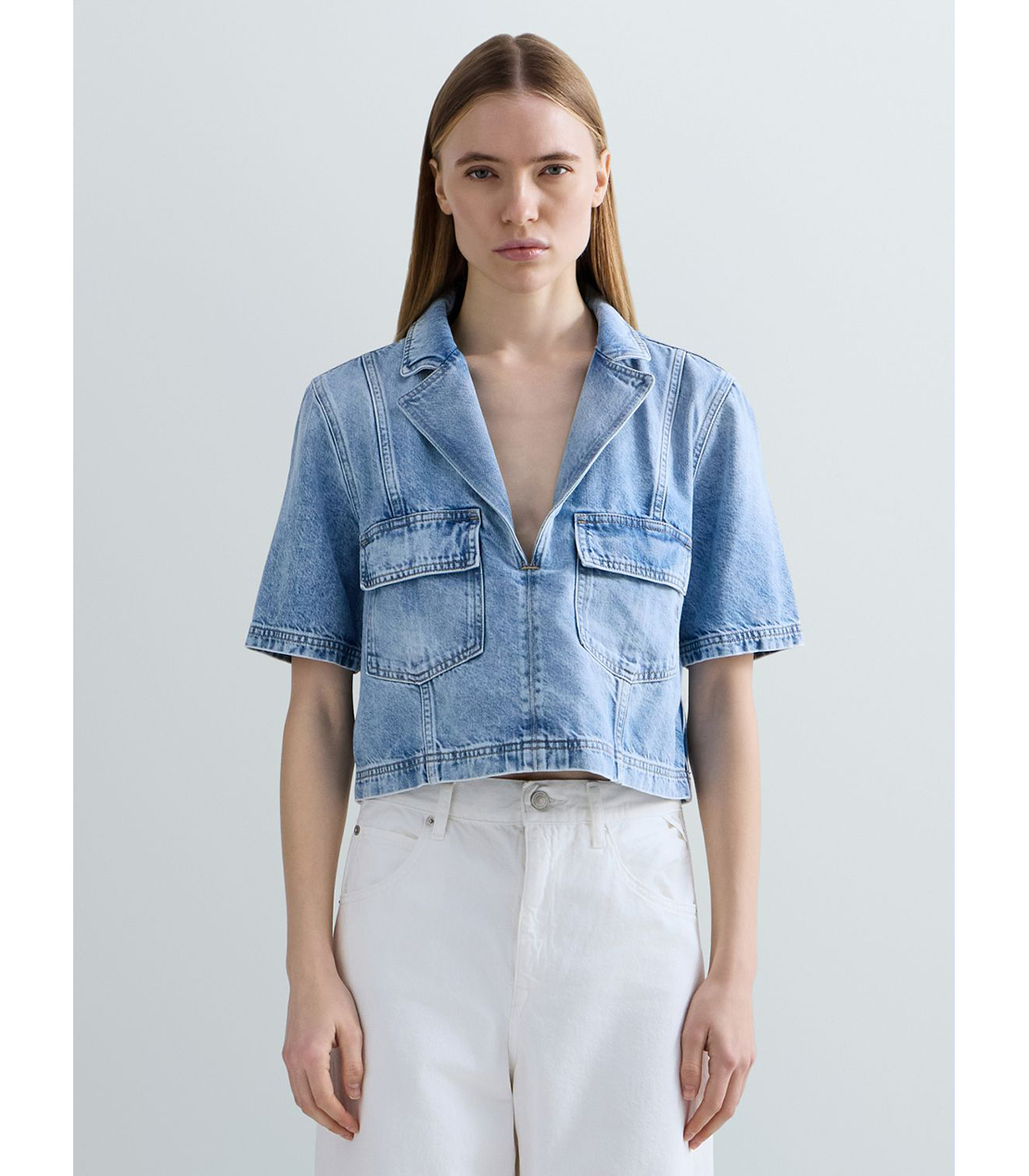 クロップドAged Lookデニムシャツ